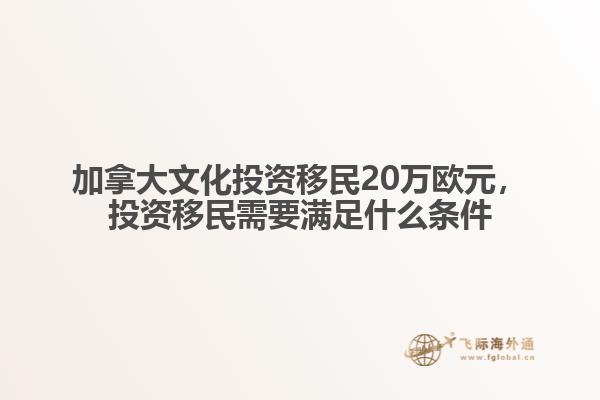 加拿大文化投資移民20萬歐元，投資移民需要滿足什么條件