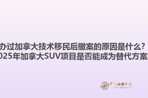 辦過加拿大技術(shù)移民后撤案的原因是什么？2025年加拿大SUV項目是否能成為替代方案？