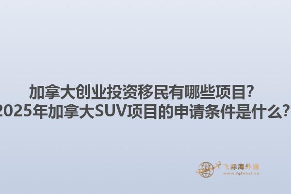 加拿大創(chuàng)業(yè)投資移民有哪些項(xiàng)目？2025年加拿大SUV項(xiàng)目的申請(qǐng)條件是什么？